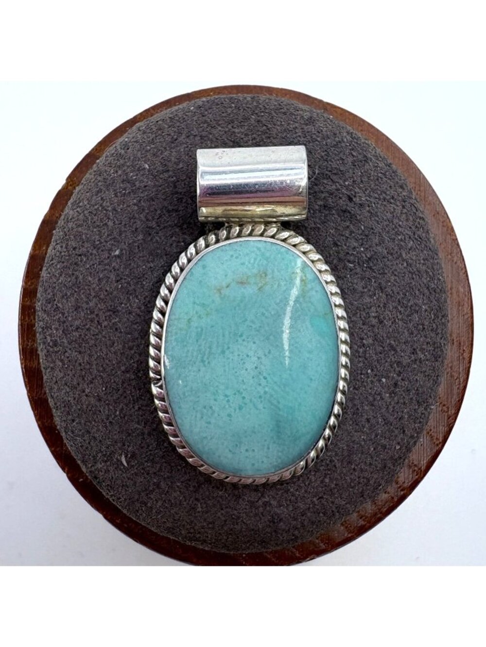 Turquoise Sterling Silver 925 Bezel Set Pendant Size 1.25" Length